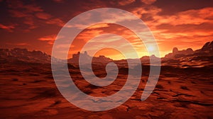 Imaginary Desert Landscape: Red Sunrise Meets E. Munch\'s Sunset Style