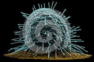 Imaginary electron microscope image of bacteriophage virus on Escherichia coli