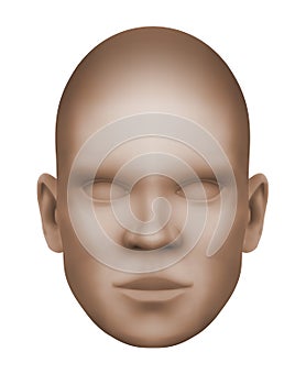 Imaginary human face, isolated three-dimensional monochrome image on white background