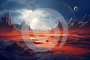 An imaginary landscape of an alien planet