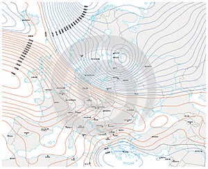 Imaginary meteorological vector weather map of europe