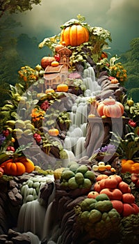 Fantasia esuberante verdure un cascata visualizzato fiaba contadino affascinante natura foresta 
