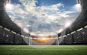 The imaginary soccer stadium and goalpost, 3d rendering