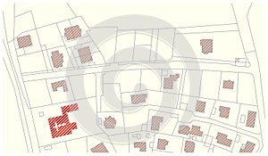 Imaginary vector cadastral map with buildings and streets