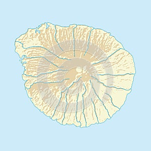 Imaginary volcanic island map with coast and rivers