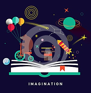 Imagination concept with opened book