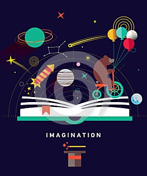 Imagination concept with opened book
