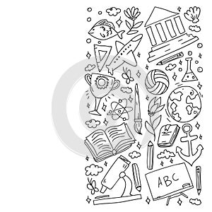 Imagination and creativity icons. School. Reading, chemistry, online education.