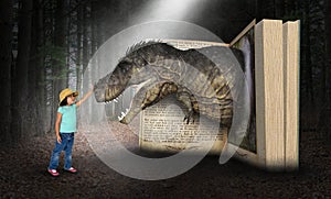 Imagination, Fun, Play, Girl, Dinosaur photo