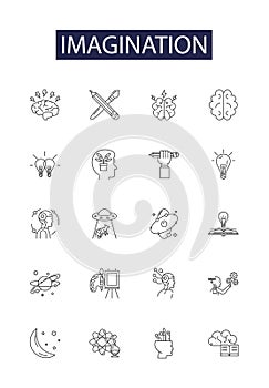 Imagination line vector icons and signs. dream, fantasy, concept, vision, thought, intuition, devise, contemplate