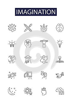 Imagination line vector icons and signs. dream, fantasy, concept, vision, thought, intuition, devise, contemplate photo