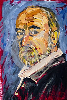 Imaginative acrylic painting portrait of a bearded man