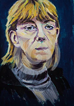 Imaginative acrylic painting portrait of a blonde-haired woman