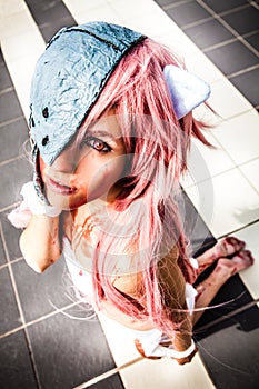 Imaginative girl bloodied and bruised. Lucy - Elfen Lied