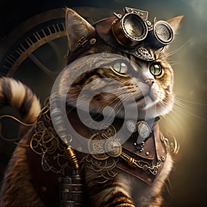 Imaginative Illustration of Cat in Steampunk Uniform