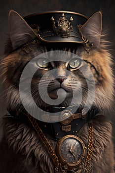 Imaginative Illustration of Cat in Steampunk Uniform