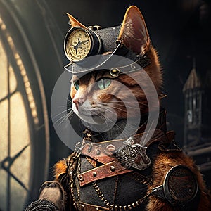 Imaginative Illustration of Cat in Steampunk Uniform photo