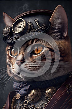 Imaginative Illustration of Cat in Steampunk Uniform photo