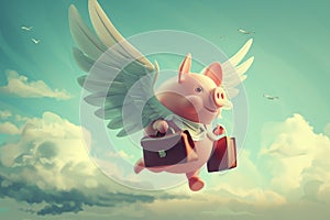 An imaginative illustration portrays a piggy bank breaking free from convention, as it sprouts wings and soars into the sky,