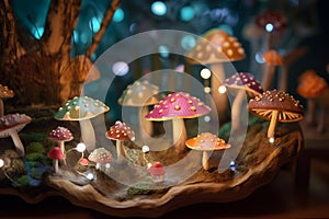 An imaginative scene of a magic mushroom forest, featuring vibrant mushrooms and glowing lights, creating an enchanting ambiance