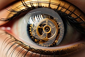 Imaginative Steampunk eye face banner. Generate Ai