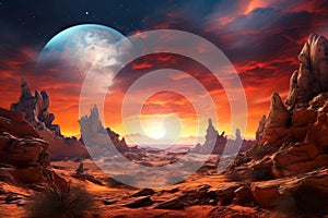 Imaginative unreal view on alien planet