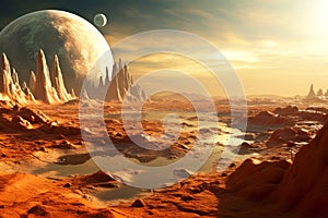 Imaginative view of alien planet landscape