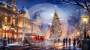 Imagine a bustling city on Christmas Eve, alive with bright lights and the energy of the holiday season, generative ai