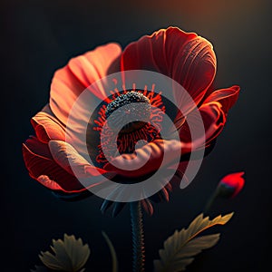 Imagine a close-up view of a vibrant red poppy flower