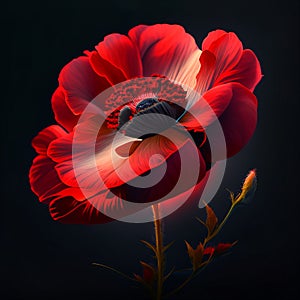 Imagine a close-up view of a vibrant red poppy flower