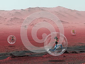 Imagine people live on Mars. Close up landscape of an abandoned planet, beauty of life on Mars.