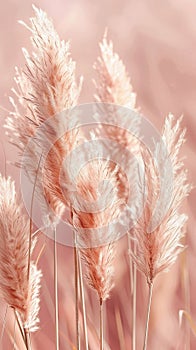 Imagine a scene with growing pampas grass, its tall plumes captured in a soft peach fuzz color tone, set against a gently blurred