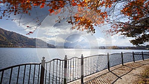 Imaging of Mt. Fuji autumn with red maple leaves, Japan