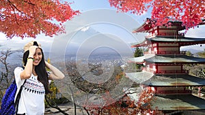 Imaging of Mt. Fuji autumn with red maple leaves, Japan