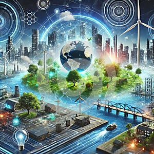 Imagining futuristic visions where technology coexists harmoniou photo