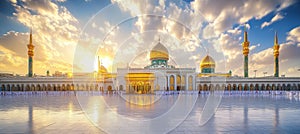 The Imam Reza Shrine in Mashhad, Iran, at Sunset A Glimpse of Islamic Architecture, Culture photo