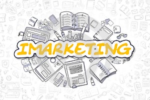 Imarketing - Doodle Yellow Word. Business Concept. photo