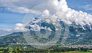 Imbabura volcano covered in clouds