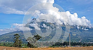 Imbabura volcano covered in clouds