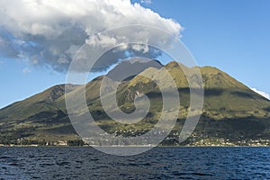 Imbabura volcano under San Pablo Lake, Ecuador photo