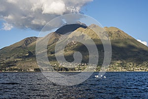 Imbabura volcano under San Pablo Lake, Otavalo, Ecuador