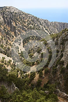 Imbros Gorge and Mediterranean sea in Crete. Greece photo