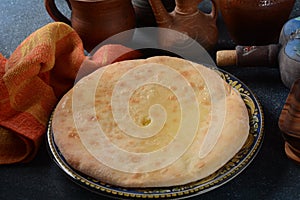 Imeretian Imeruli khachapuri with cheese.