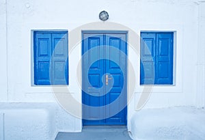Imerovigli blue doors on Santorini Island photo