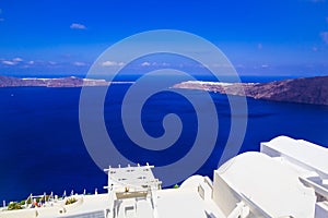 Imerovigli caldera view towards Oia, Santorini, Greece