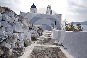 Imerovigli, Santorini, Greece - October 22, 2014: Skaros Rock. Caldera View - Immagine photo