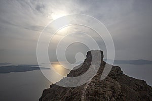 Imerovigli, Santorini, Greece - October 22, 2014: Skaros Rock. Caldera View - Immagine photo