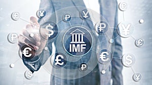 IMF International monetary fund global bank organisation. Business concept on blurred background.