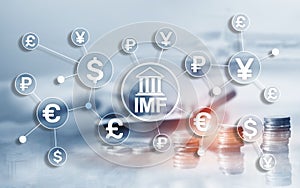 IMF International monetary fund global bank organisation. Business concept on blurred background