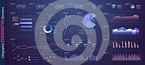 Infographic dashboard template with flat design graphs and pie charts Online statistics and data Analytics. photo